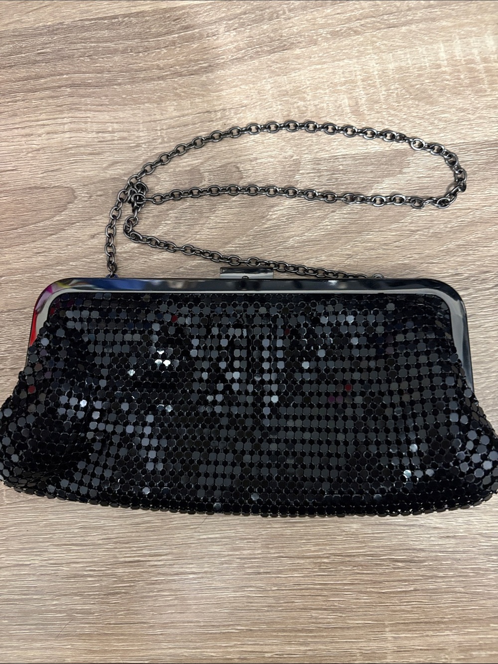 Black Sequined Chain-Handle Clutch - Women's Evening Bag
